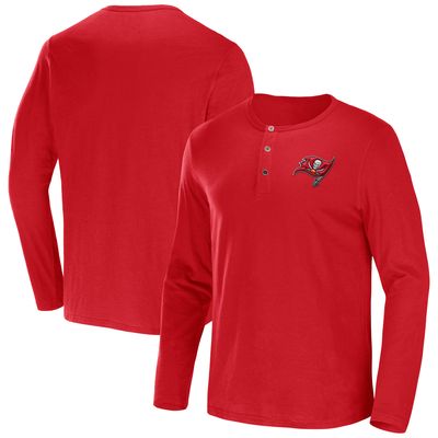 Men's NFL x Darius Rucker Collection by Fanatics Red Tampa Bay Buccaneers Slub Jersey Henley Long Sleeve T-Shirt