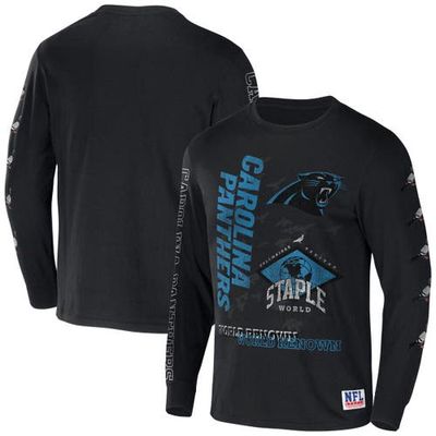 Men's NFL x Staple Black Carolina Panthers World Renowned Long Sleeve T-Shirt