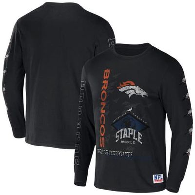 Men's NFL x Staple Black Denver Broncos World Renowned Long Sleeve T-Shirt