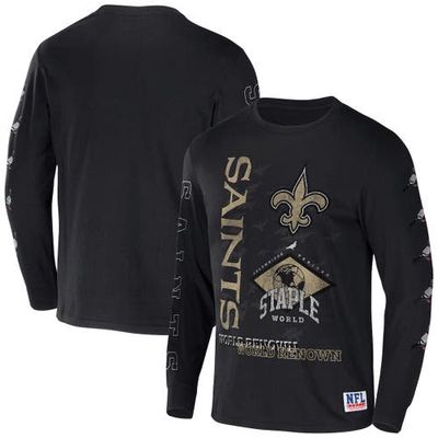Men's NFL x Staple Black New Orleans Saints World Renowned Long Sleeve T-Shirt