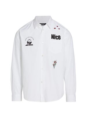 Men's Nice Graphic Button-Front Shirt - White - Size XXL - White - Size XXL