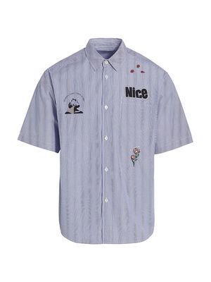 Men's Nice Pinstriped Patchwork Shirt - Navy - Size XXL - Navy - Size XXL
