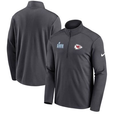Men's Nike Anthracite Kansas City Chiefs Super Bowl LVII Left Chest Half-Zip Pullover Top
