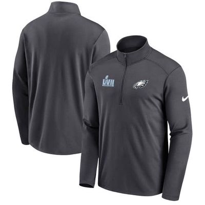 Men's Nike Anthracite Philadelphia Eagles Super Bowl LVII Left Chest Half-Zip Pullover Top