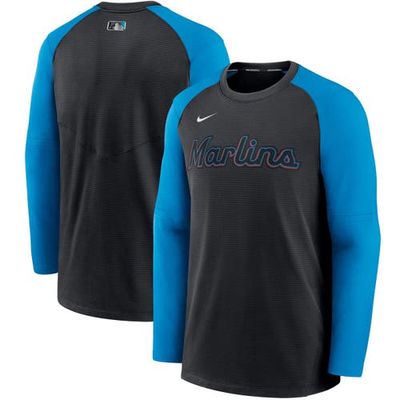 Men's Nike Black/Blue Miami Marlins Authentic Collection Pregame Performance Raglan Pullover Sweatshirt