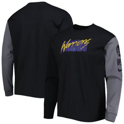 Men's Nike Black Golden State Warriors Courtside Versus Flight MAX90 Long Sleeve T-Shirt