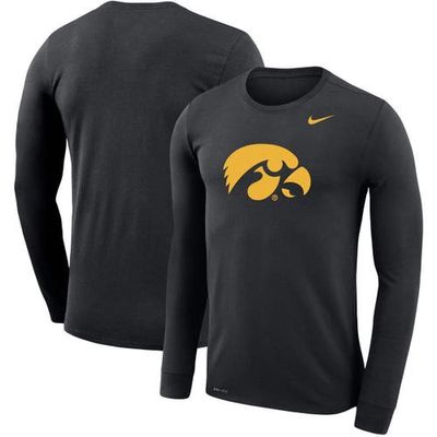 Men's Nike Black Iowa Hawkeyes School Logo Legend Performance Long Sleeve T-Shirt