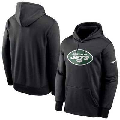 Men's Nike Black New York Jets Fan Gear Primary Logo Therma Performance Pullover Hoodie