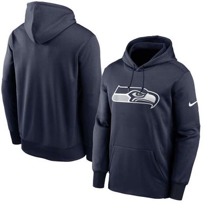 Men's Nike College Navy Seattle Seahawks Fan Gear Primary Logo Therma Performance Pullover Hoodie