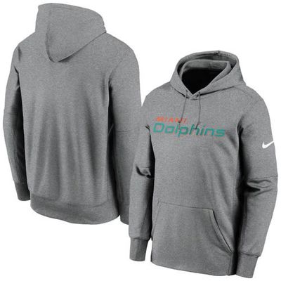 Men's Nike Heathered Charcoal Miami Dolphins Fan Gear Wordmark Performance Pullover Hoodie in Heather Charcoal