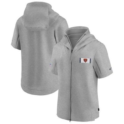 Men's Nike Heathered Gray Chicago Bears Sideline Showout Short Sleeve Full-Zip Hoodie Jacket in Heather Gray