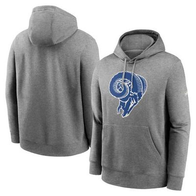 Men's Nike Heathered Gray Los Angeles Rams Rewind Club Fleece Pullover Hoodie in Heather Gray