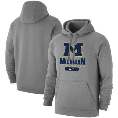 Men's Nike Heathered Gray Michigan Wolverines Big & Tall Club Stack Fleece Pullover Hoodie in Heather Gray