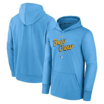 Men's Nike Light Blue Milwaukee Brewers City Connect Pregame Performance Pullover Hoodie