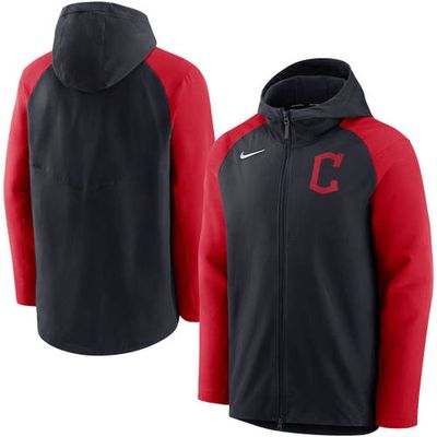 Men's Nike Navy/Red Cleveland Guardians Authentic Collection Performance Raglan Full-Zip Hoodie