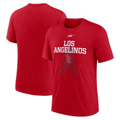 Men's Nike Red California Angels Cooperstown Collection Rewind Retro Tri-Blend T-Shirt