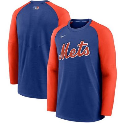 Men's Nike Royal/Orange New York Mets Authentic Collection Pregame Performance Raglan Pullover Sweatshirt