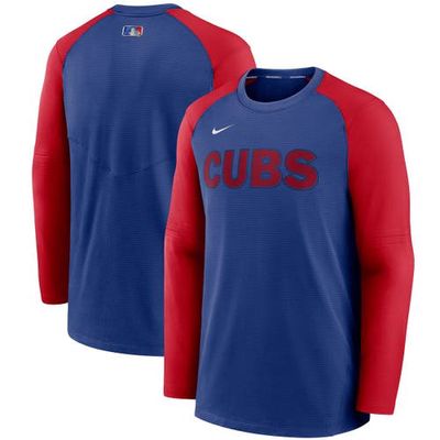 Men's Nike Royal/Red Chicago Cubs Authentic Collection Pregame Performance Raglan Pullover Sweatshirt