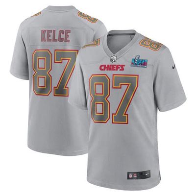 Men's Nike Travis Kelce Gray Kansas City Chiefs Super Bowl LVII Patch Atmosphere Fashion Game Jersey