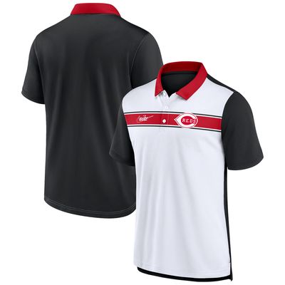 Men's Nike White/Black Cincinnati Reds Rewind Stripe Polo