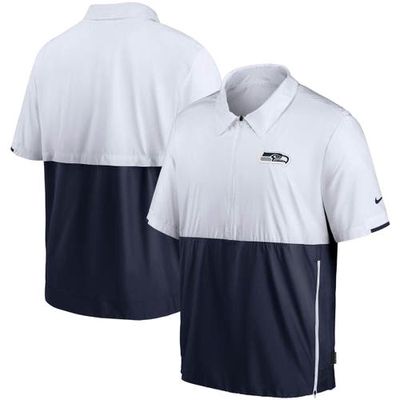 Men's Nike White/College Navy Seattle Seahawks Sideline Coaches Half-Zip Short Sleeve Jacket