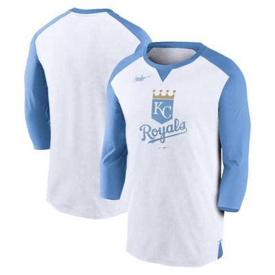 Men's Nike White/Light Blue Kansas City Royals Rewind 3/4-Sleeve T-Shirt