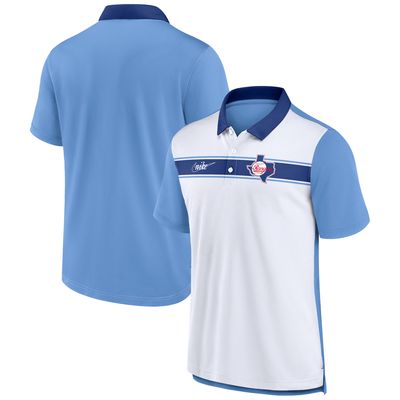 Men's Nike White/Light Blue Texas Rangers Rewind Stripe Polo