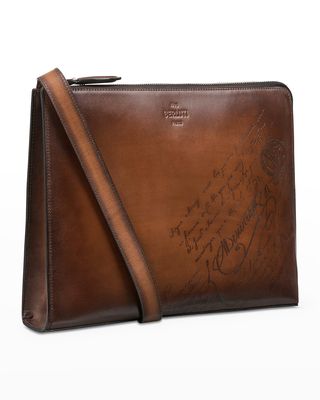 Men's Nino Volume Leather Scritto Swipe Clutch Bag