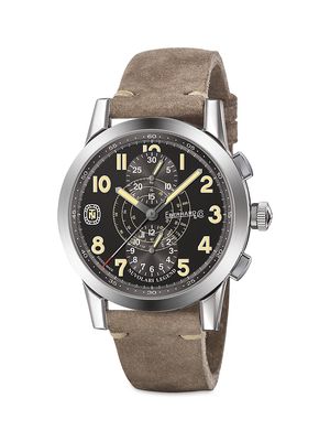 Men's Nuvolari Legend Steel Leather Strap Watch - Black - Black