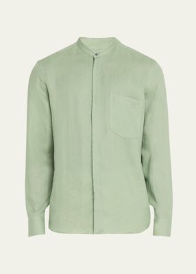 Men's Oasi Linen Band-Collar Button-Down Shirt