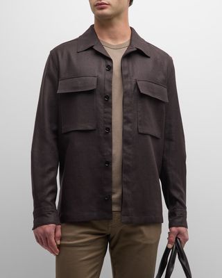 Men's Oasi Lino Linen Full-Zip Overshirt