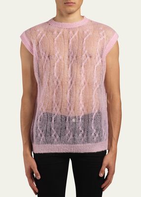 Men's Open Cable-Knit Sleeveless Sweater