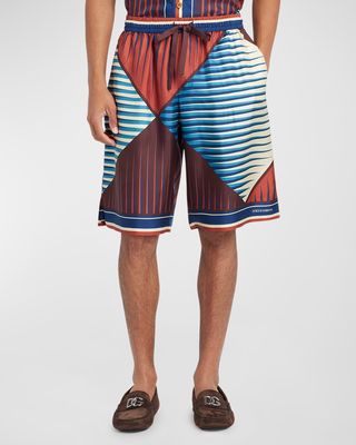 Men's Optical Geometric-Print Silk Shorts