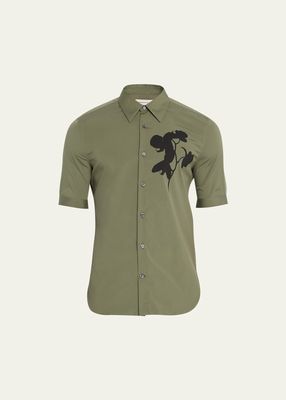 Men's Orchid-Print Poplin Sport Shirt