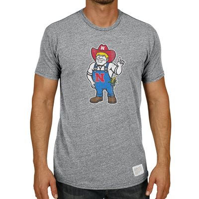 Men's Original Retro Brand Heather Gray Nebraska Huskers Herbie Mascot Tri-Blend T-Shirt