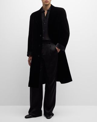 Men's Oversized Satin-Trim Velvet Coat