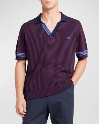 Men's Oversized Striped Knit Polo Shirt