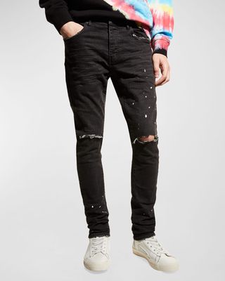 Men's P001 Black Overspray Skinny Jeans