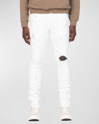 Men's P001 Optic White Paint Blowout Skinny Jeans