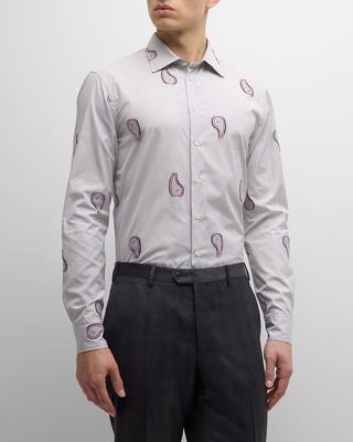 Men's Paisley Coupe Micro-Stripe Sport Shirt