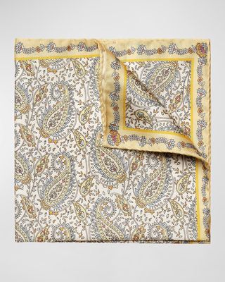 Men's Paisley-Print Tussah Silk Pocket Square