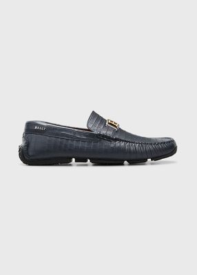 Men's Palan Croc-Embossed Leather Drivers