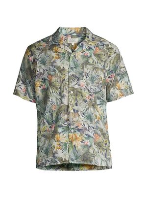 Men's Palm Jungle Print Short-Sleeve Shirt - Navy - Size Small - Navy - Size Small