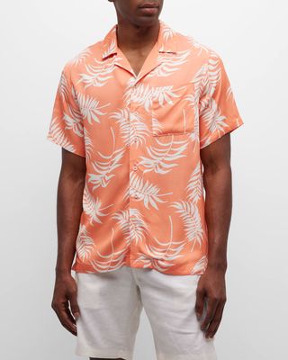Men's Palm Leaf-Print Convertible Camp Shirt