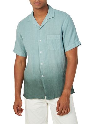 Men's Palm Ombré-Effect Linen Shirt - Oyster Cactus - Size Small - Oyster Cactus - Size Small