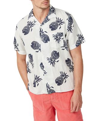 Men's Palm Pineapple Linen-Cotton Shirt - Ecru - Size Small - Ecru - Size Small