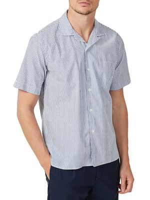 Men's Palm Striped Seersucker Cotton Shirt - Blue - Size Small - Blue - Size Small