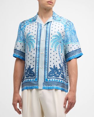 Men's Palm Tree Silk Camp Shirt