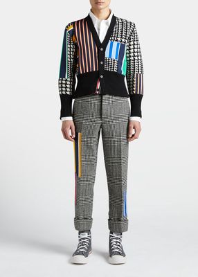 Men's Patchwork Prince of Wales Stripe Cardigan Sweater