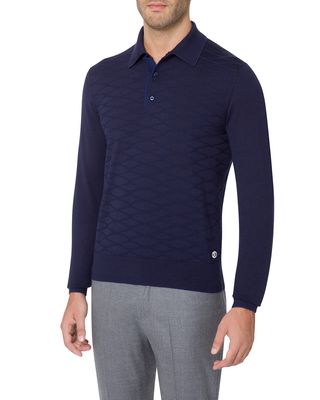 Men's Patterned Cashmere-Silk Polo Sweater